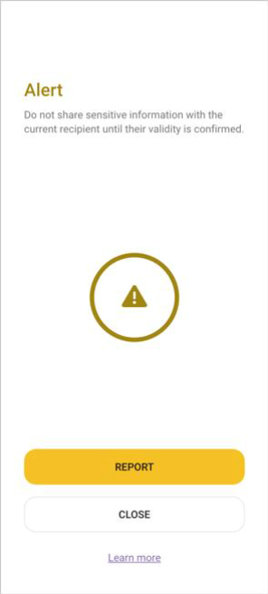 Alert warning about untrusted relying party with security options