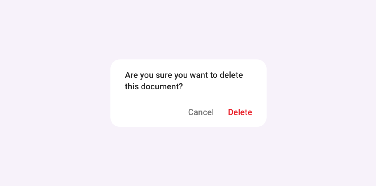 Confirmation Dialogue Example showing user verification before action