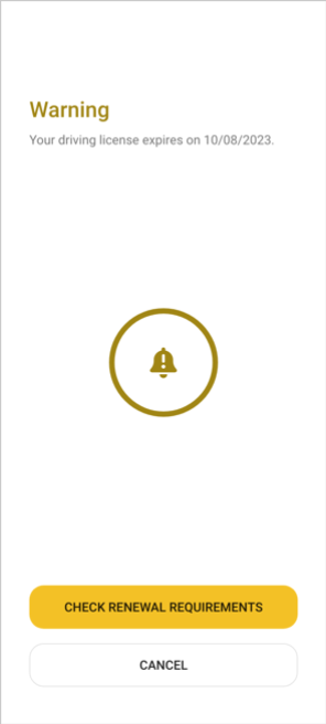 Warning notification about document expiration with renewal option